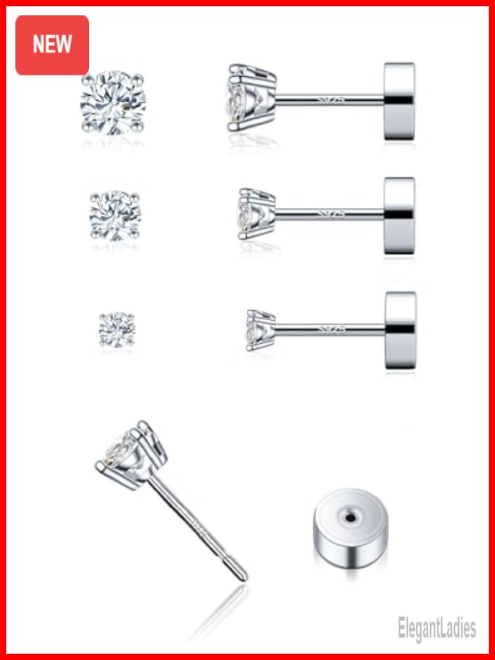 Moissanite Stud Earrings 925 Sterling Silver 18K White Gold Plated